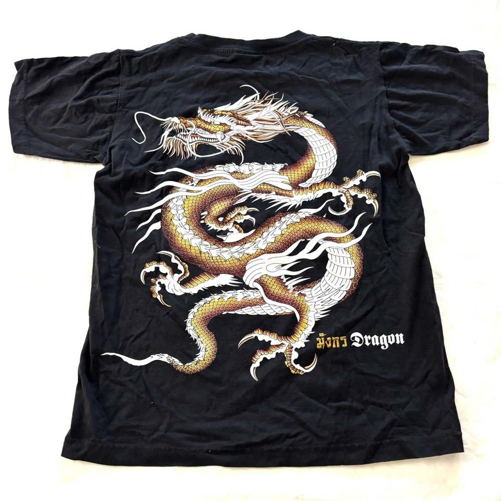 Nwot My Dream Thailand Black Gold Dragon Doubled Sided Sz M
